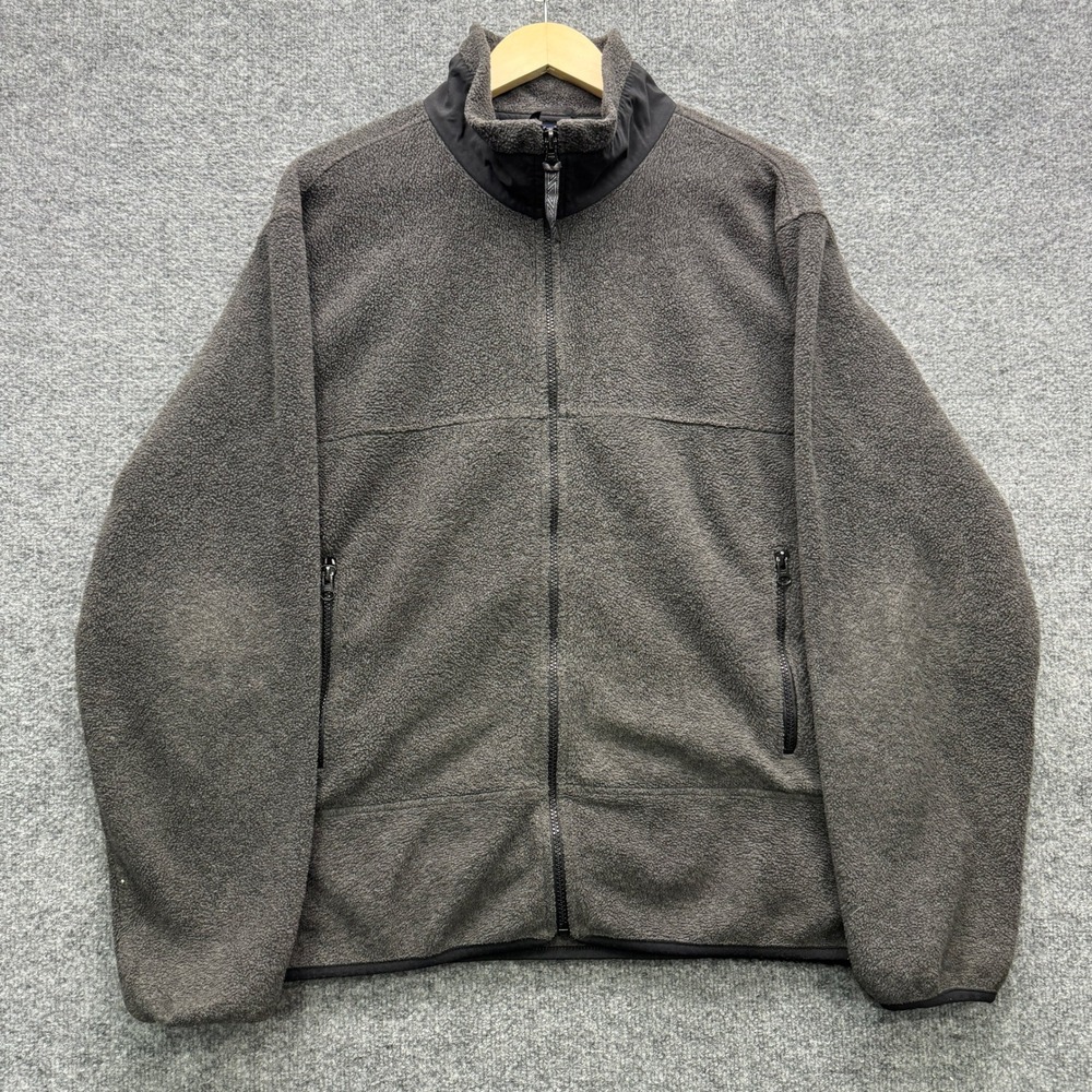 Lands' End Polartec Fleece Jacket Mens L Gray Full Zip Mock Neck Outdoor